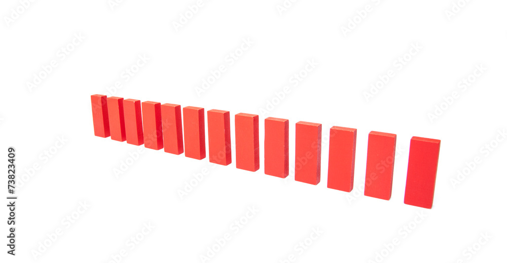 Red buidling blocks standing in line. All on white background, Red buidling blocks standing in line. All on white background,