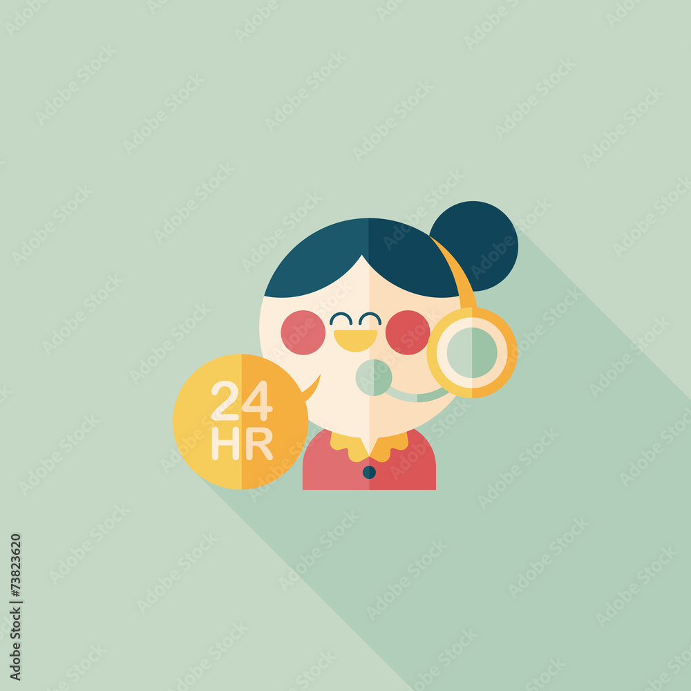 24 hours customer phone service flat icon with long shadow,eps10