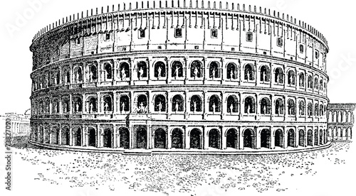 Photography Vintage Illustration Rome Coliseum