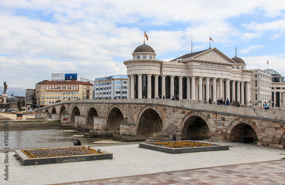 Macedonian archaeological museum in Skopje and Stone bridge