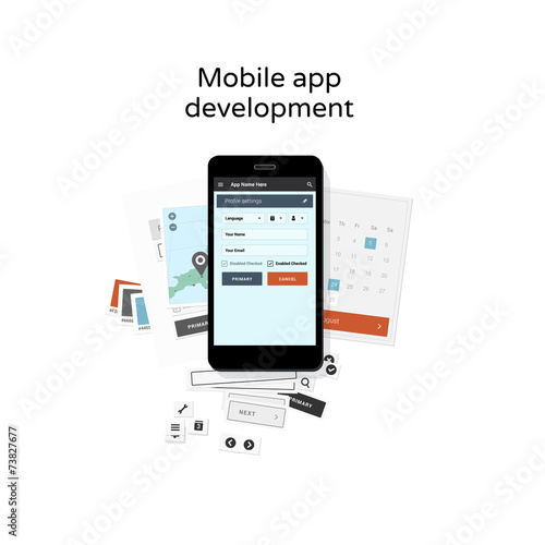 Mobile app development - flat design illustration