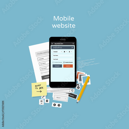 Mobile website development - flat design illustration