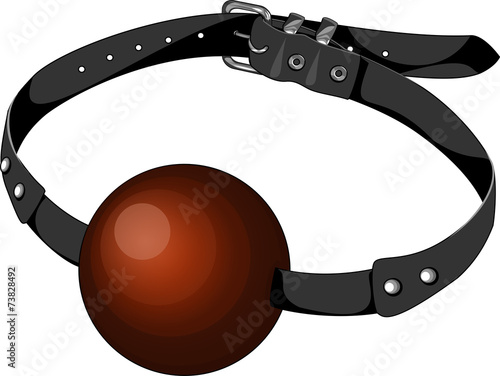 Red ball gag on leather belt, isolated