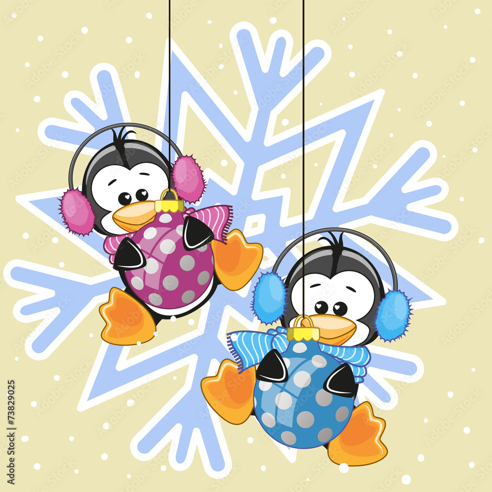 Two Penguins in a fur headphones Two Penguins in a fur headphones
