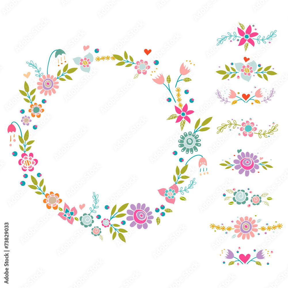 Decorative floral collection. Cute vector compositions.