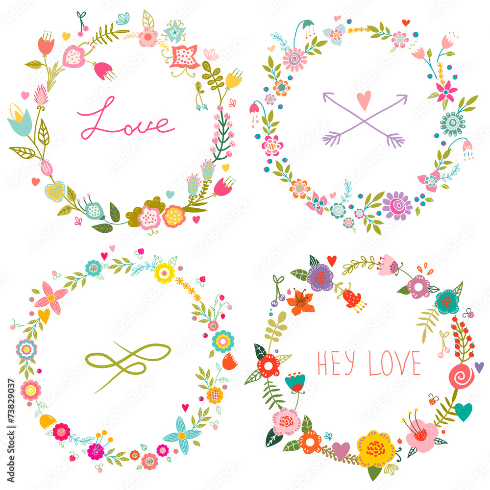 Decorative floral collection. Cute vector compositions.