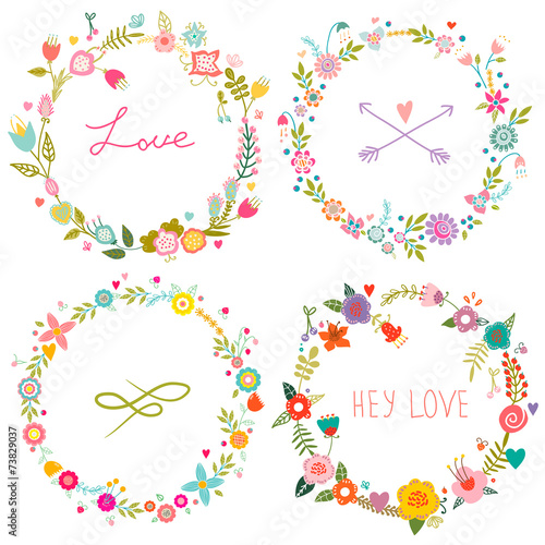 Decorative floral collection. Cute vector compositions.