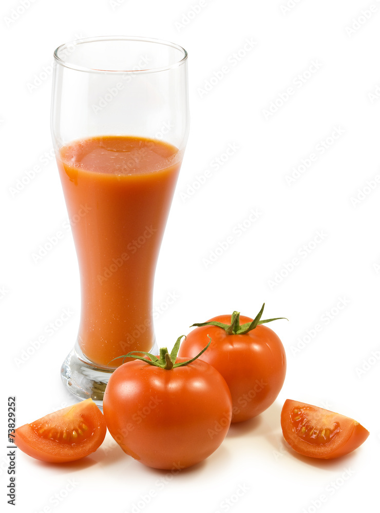 Isolated image of a tomato juice and tomato closeup