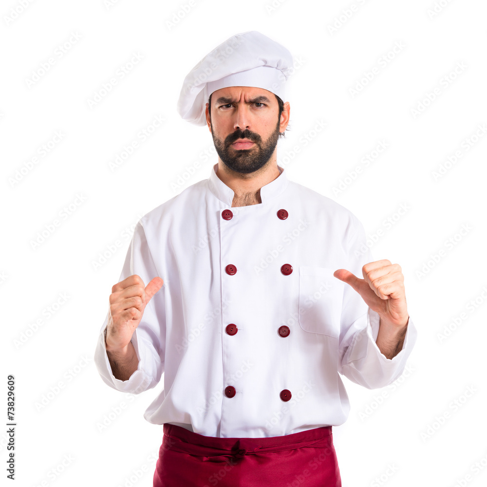 Chef doing surprise gesture over white background Chef doing surprise gesture over white background