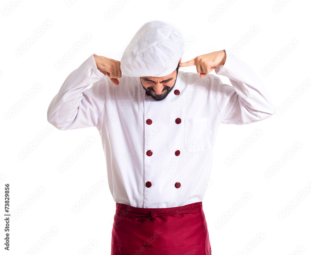 Chef covering his ears over white background Chef covering his ears over white background