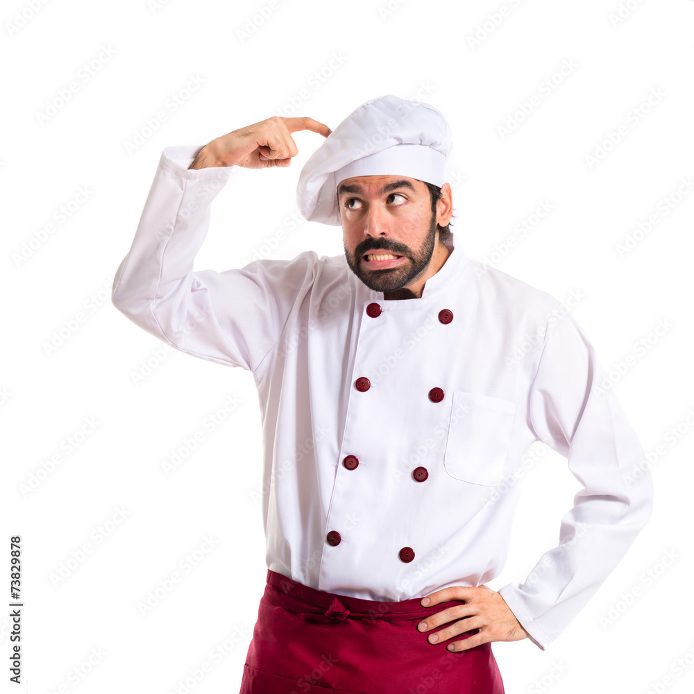 Chef thinking over white background Chef thinking over white background