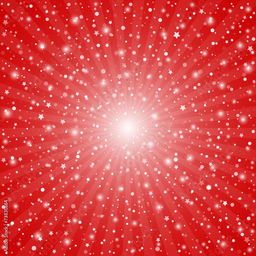 Red Christmas background with rays of light from the center