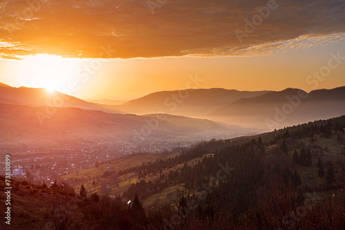 Autumn morning in mountains