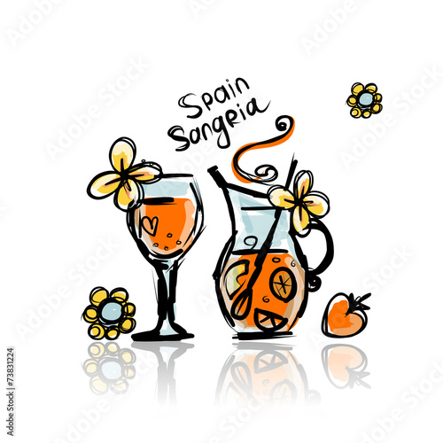 Sangria, spanish drink. Sketch for your design