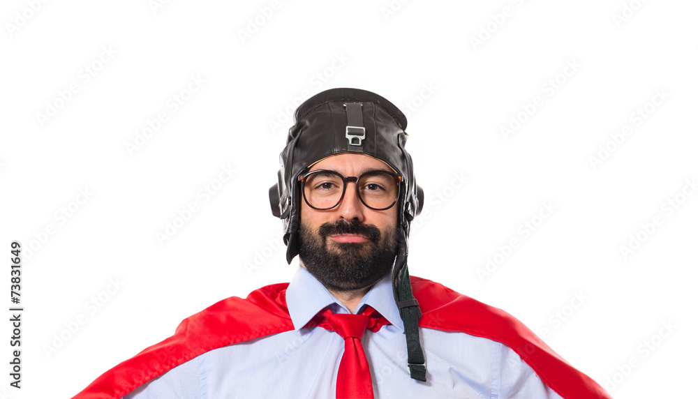 Businessman with pilot hat over white background