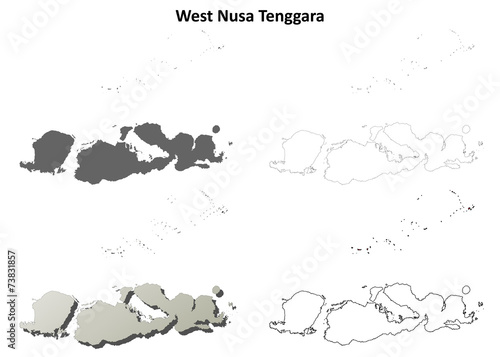 West Nusa Tenggara blank outline map set