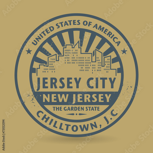 Grunge rubber stamp with name of Jersey City, New Jersey