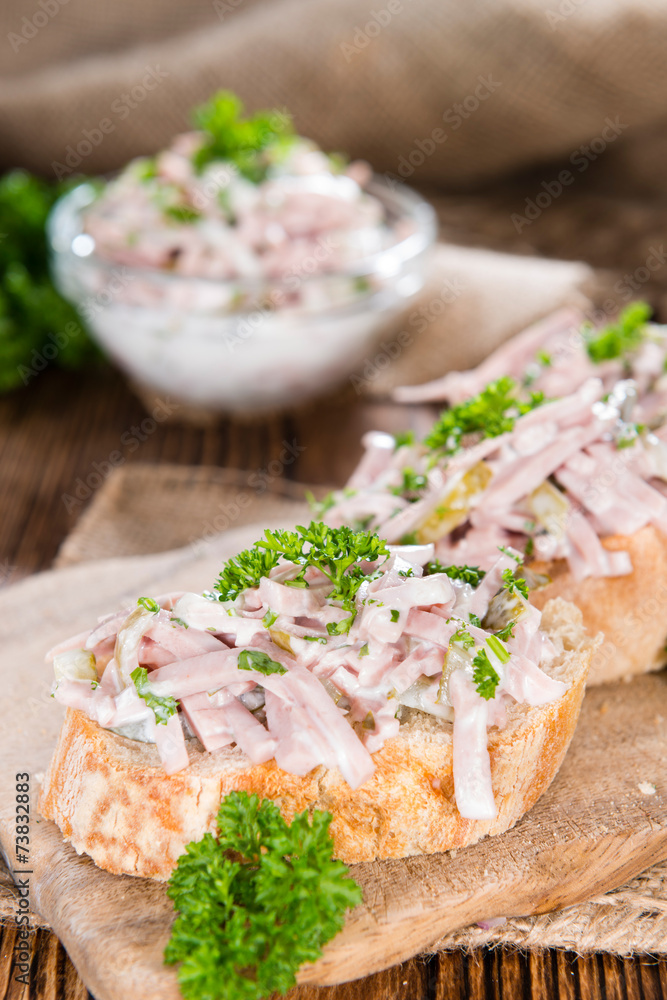 Meat Salad on a baguette