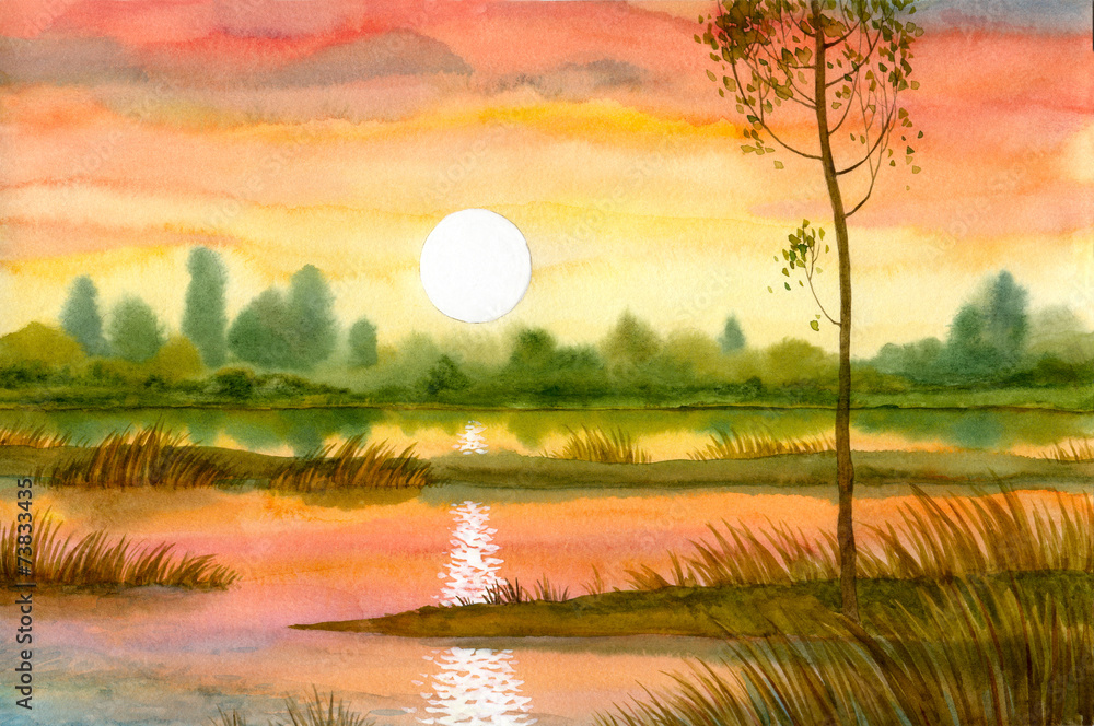 Fototapeta premium A quiet sunset over the river