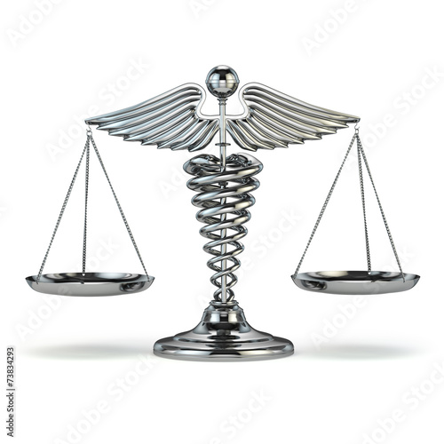 Medicine and justice. Caduceus symbol as scales. Conceptual imag photo