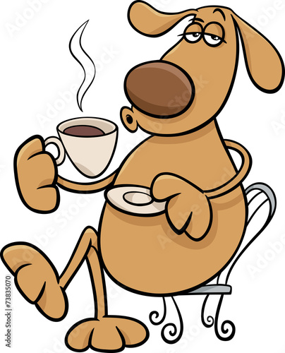 dog with coffeel cartoon illustration