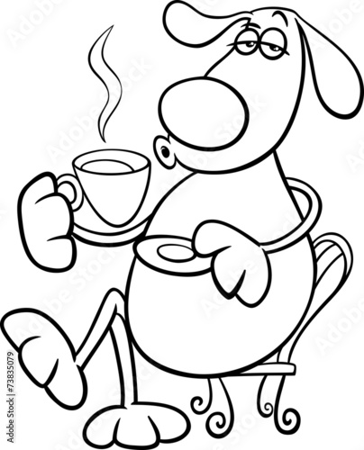 dog with coffeel coloring page