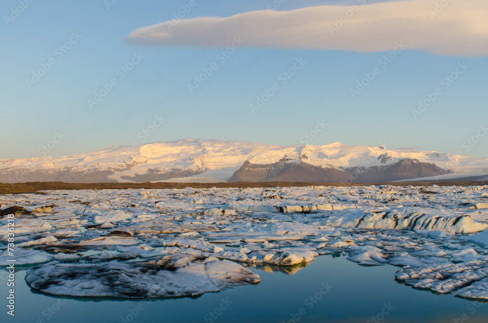 Jokulsarlon ice lagoon at sunrise