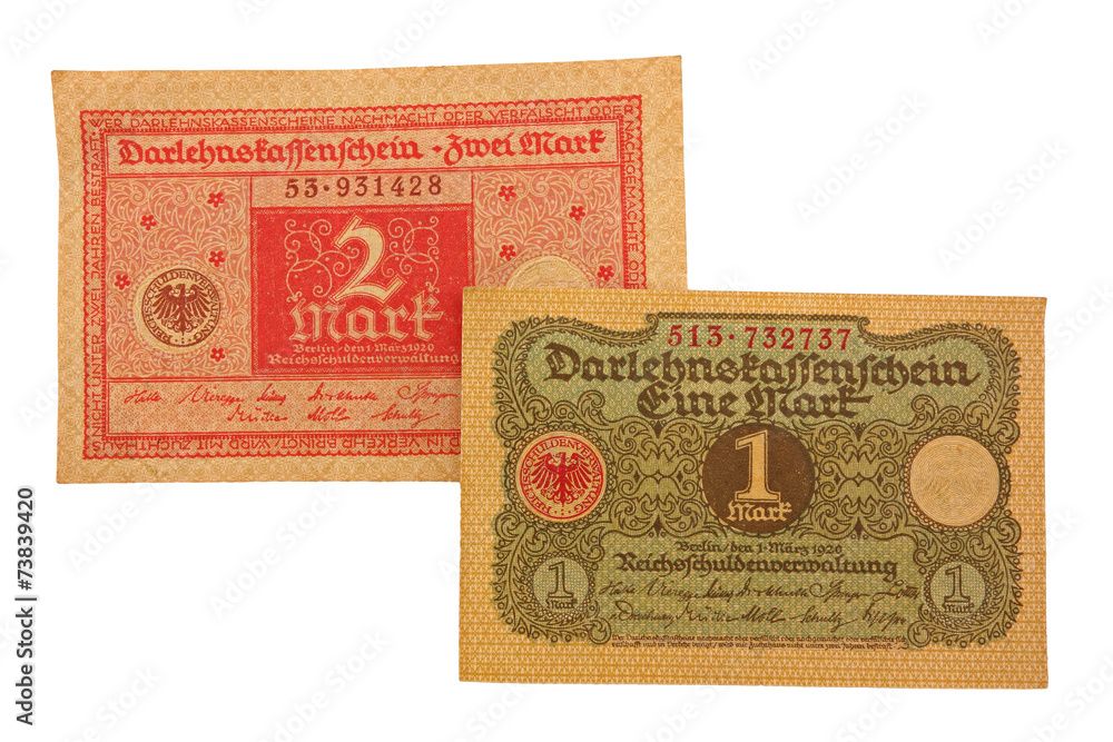 Darlehenskassenscheine 1 Mark und 2 Mark Darlehenskassenscheine 1 Mark und 2 Mark
