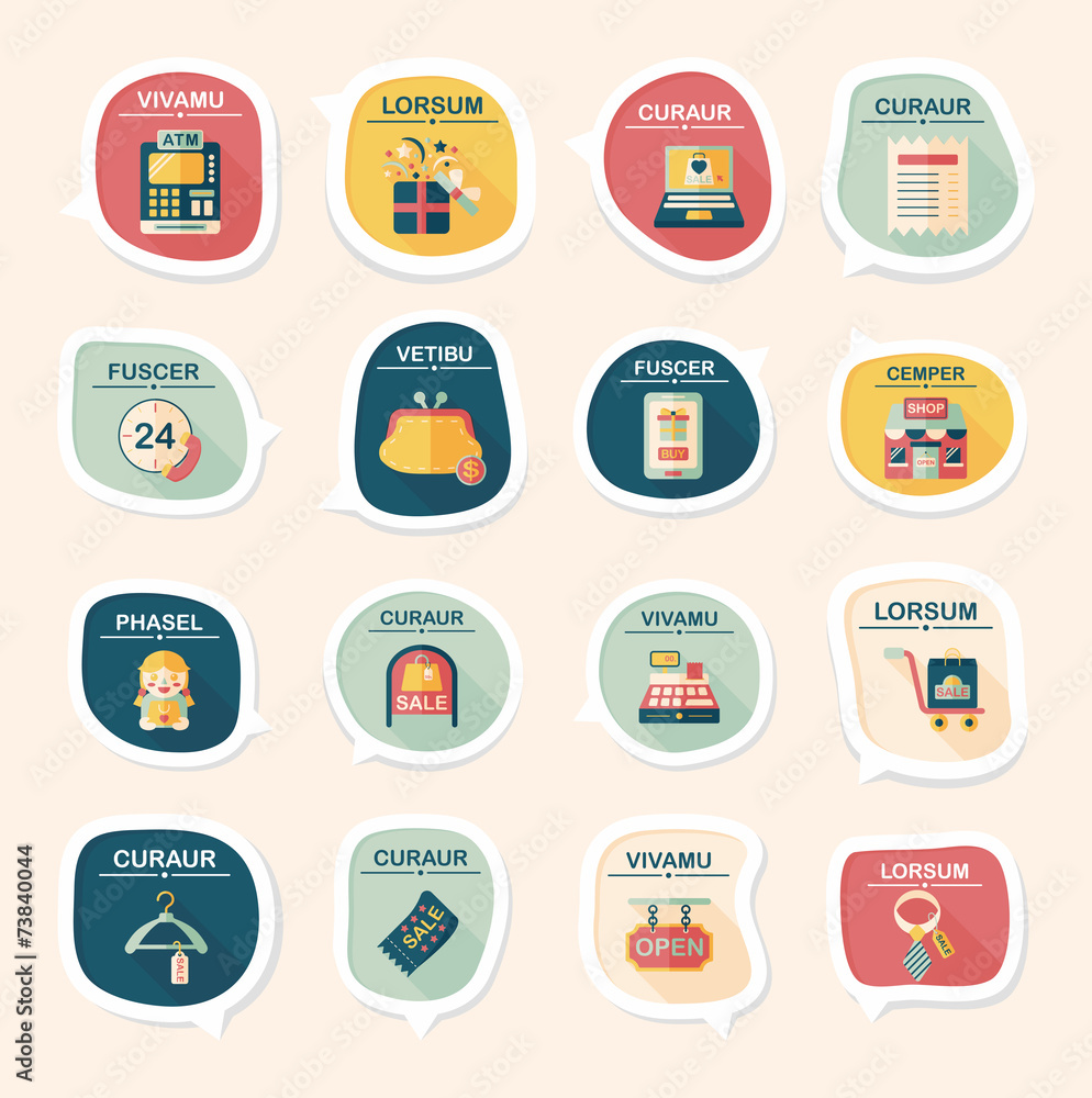 shopping speech bubble flat design background set, eps10 shopping speech bubble flat design background set, eps10