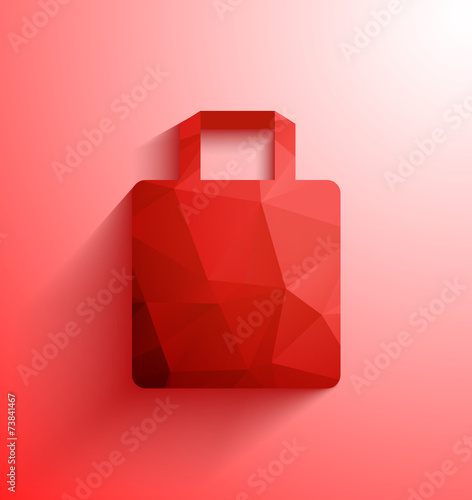 Red shopping bag.Abstract polygonal shape shopping bag