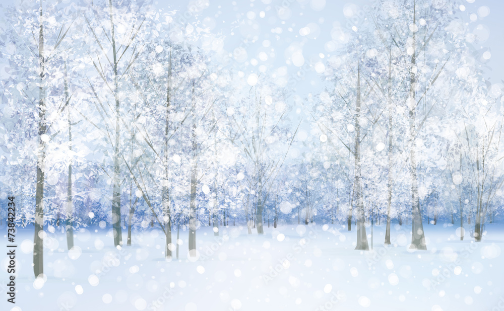Fototapeta premium Vector winter snow landscape.
