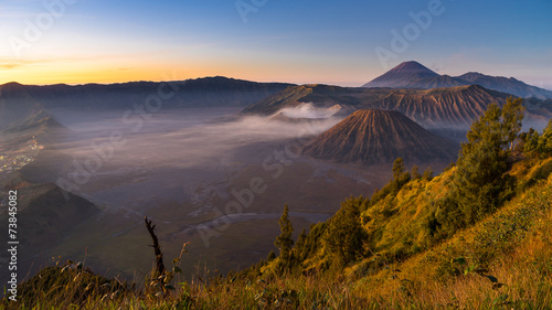 Panoramic view of Bromo mountain in the morning sunrise © skazzjy