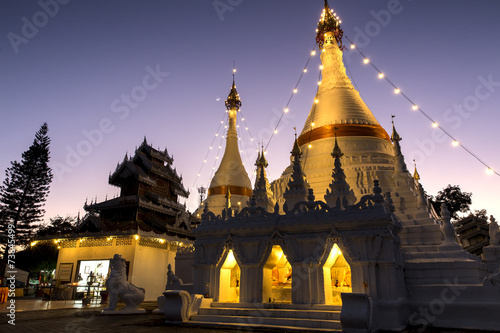 Wat Phrathat Doi Kongmu at sunset in Mae Hong Son, Thailand