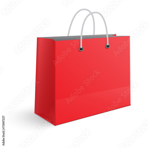 Red paper shopping bag isolated on white