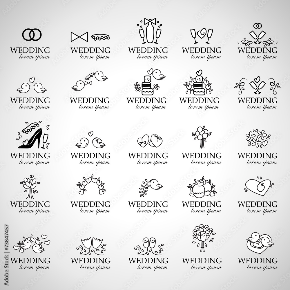 Wedding Icons Set - Isolated On Gray Background