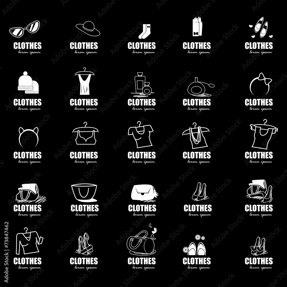 Clothes Icons Set - Isolated On Black Background Clothes Icons Set - Isolated On Black Background