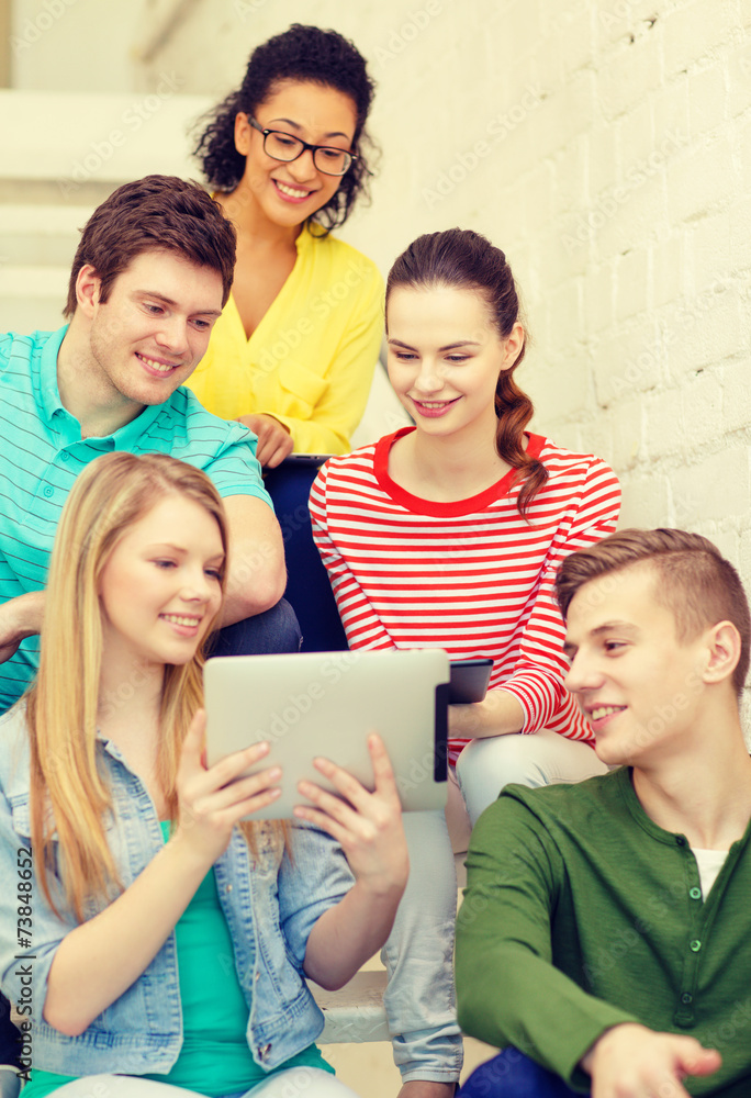 smiling students with tablet pc computer smiling students with tablet pc computer