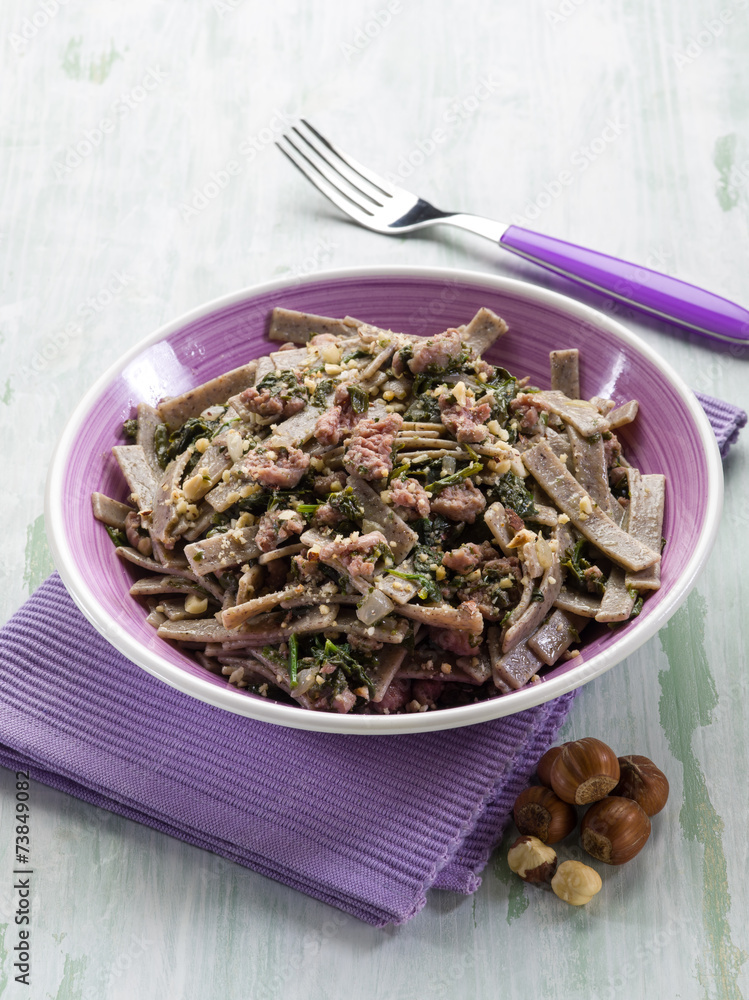 pizzocheri with sausage spinach and hazelnut pizzocheri with sausage spinach and hazelnut