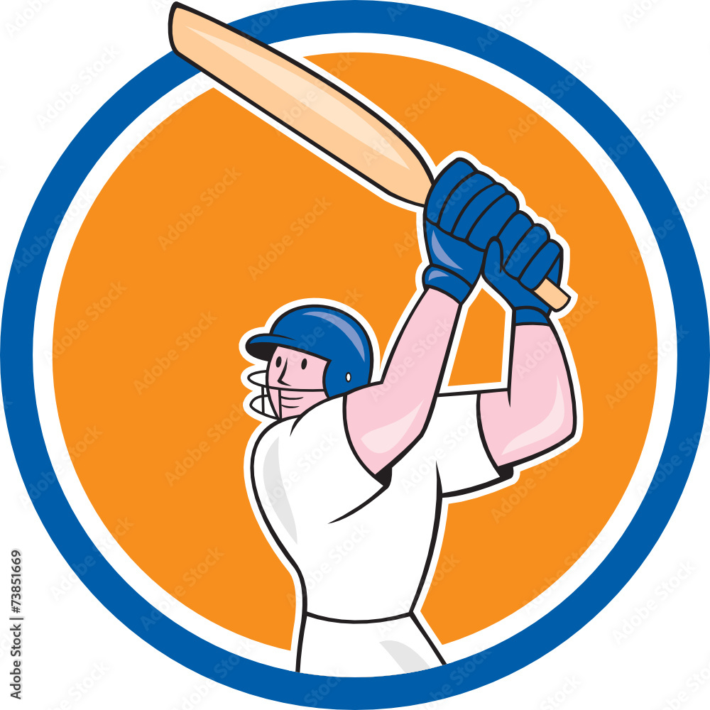 Cricket Player Batsman Batting Circle Cartoon Stock Vector | Adobe Stock