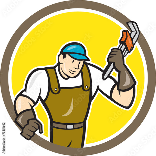 Plumber Monkey Wrench Circle Cartoon