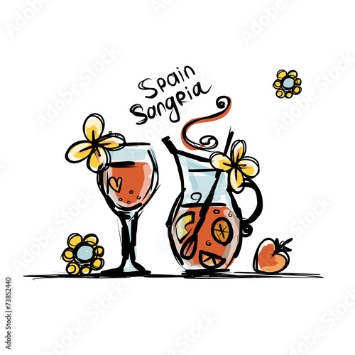 Sangria, spanish drink. Sketch for your design