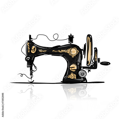 Sewing machine retro sketch for your design