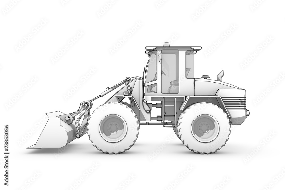 Drawing: black-and-white sketch of excavator Drawing: black-and-white sketch of excavator