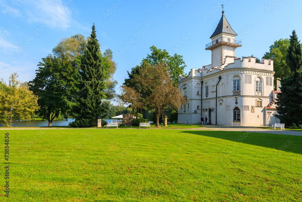 Beautiful palace in green park of Radziejowice village, Poland
