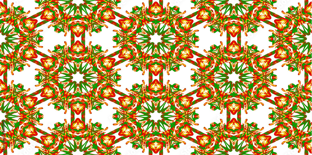 Seamless christmas pattern with green stars and red flowerst Seamless christmas pattern with green stars and red flowerst