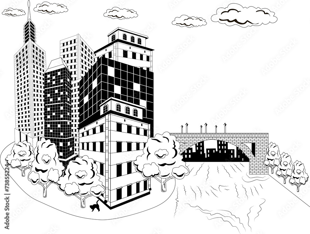 Obraz premium Miasto nad rzeką