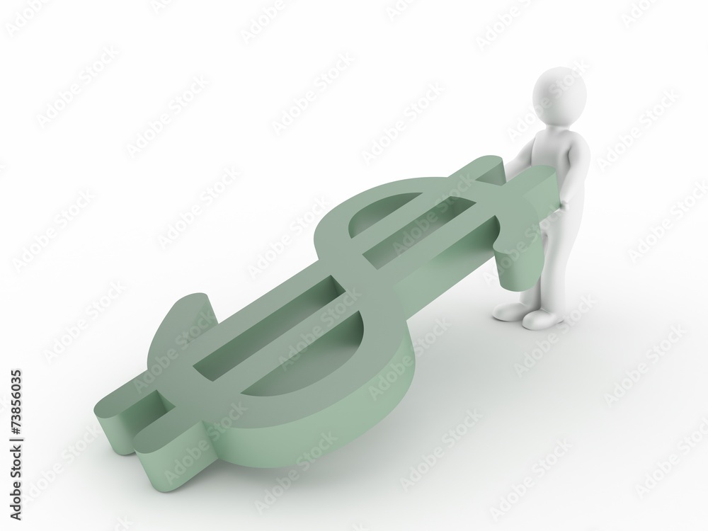 3d man with falling dollar symbol