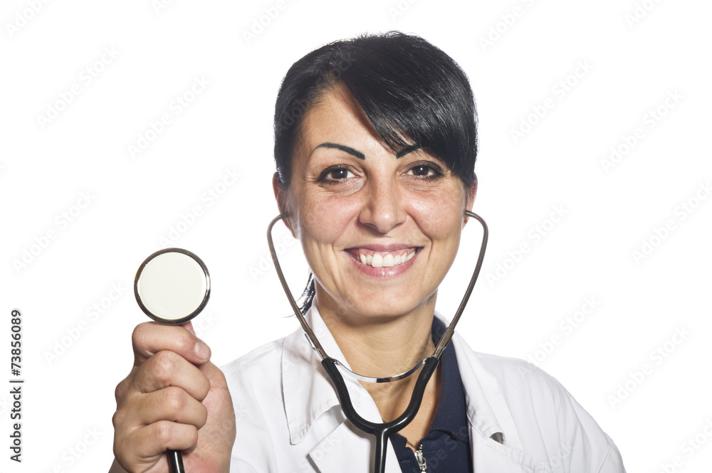 Close up of female doctor with stethoscope Close up of female doctor with stethoscope