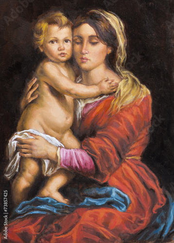 dipinto ad olio di una madre con il figlio in grembo