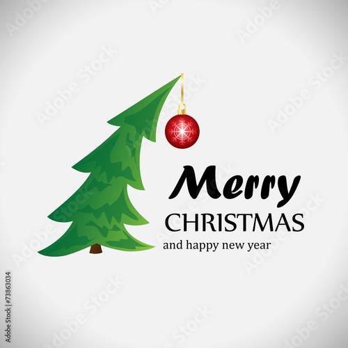 Christmas Tree Greeting Card - Isolated On Gray Background, Vector Illustration. Christmas Tree Vector